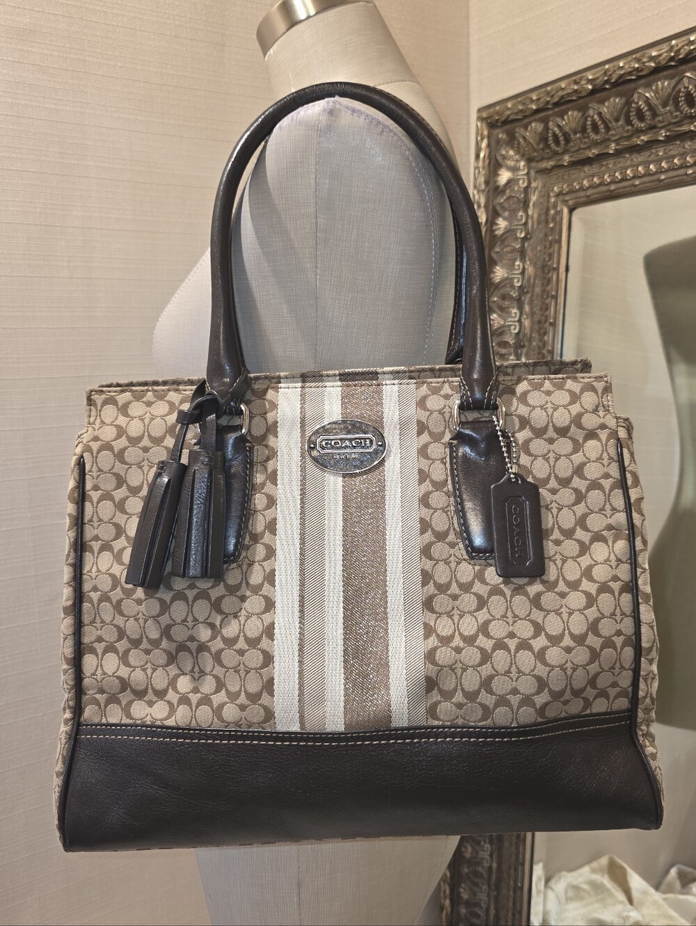 Coach *Authentic* 2012 Legacy Signature Stripe Medium Candace Carryall.